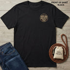Black Soul Dog World Tour T-shirt with a small chest logo, paired with blue jeans and dog accessories.