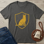 Charcoal gray Rescue Shield T-shirt with a gold canine silhouette in a shield emblem.