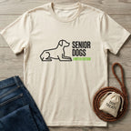 Cream Gildan Softstyle t-shirt with a black outline of a dog and "SENIOR DOGS LIMITED EDITION" text.