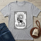 Light grey Gildan Softstyle® t-shirt with a black and white "The Protector" tarot card design featuring a German Shepherd.