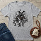 Light grey Gildan Softstyle® t-shirt with a graphic of a rescue dog wearing a harness and "NO TRAIL LEFT BEHIND" text.