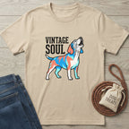 Vintage Soul T-shirt, a beige Gildan Softstyle® tee with a colorful howling dog graphic.