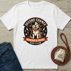 White Gildan Softstyle t-shirt with "Second Chance Rescued & Proud Dog Club" logo featuring a happy dog.