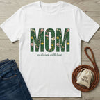 White Gildan Softstyle® 64000 t-shirt with "MOM nurtured with love" in floral green print.
